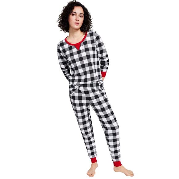 FAMILY PAJAMAS Women's Lightweight Thermal Waffle Buffalo Check Pajama Set - Picture 1 of 6